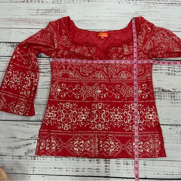 Hale Bob Women’s size XS Hot Pink & Gold Lightweight Peasant Blouse - Picture 10 of 12